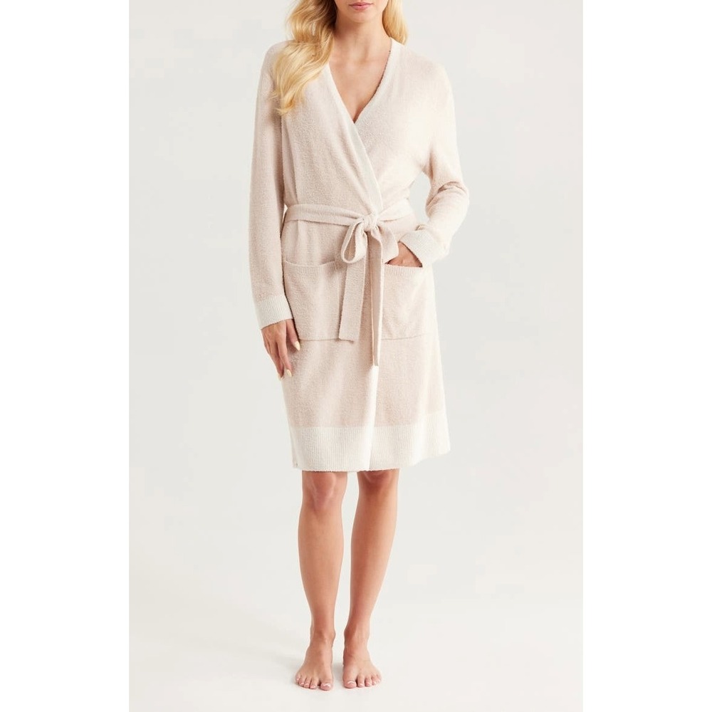 Barefoot Dreams women S/M CozyChic Lite Tonal Contrast Robe Lounge plush